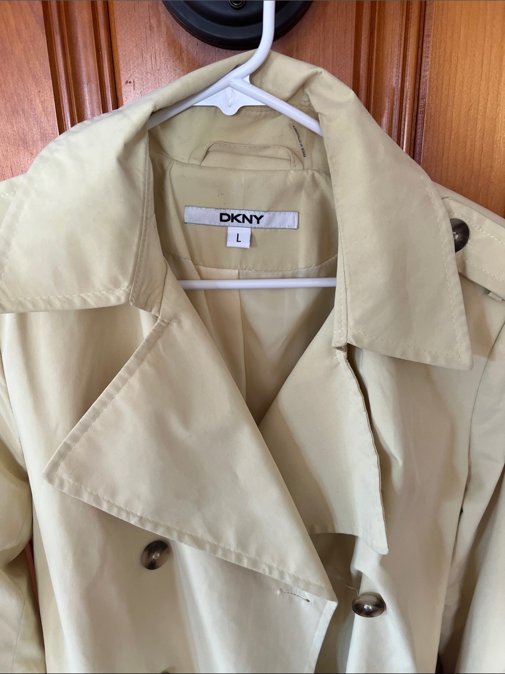 DKNY Light Cream Double-Breasted Trench Coat